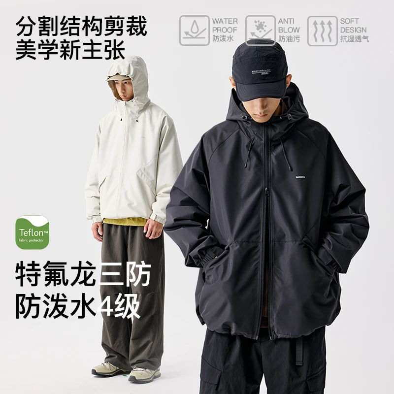 ben·panda25AW纯色三防连帽夹克防泼水休闲拉链外套户外运动上衣