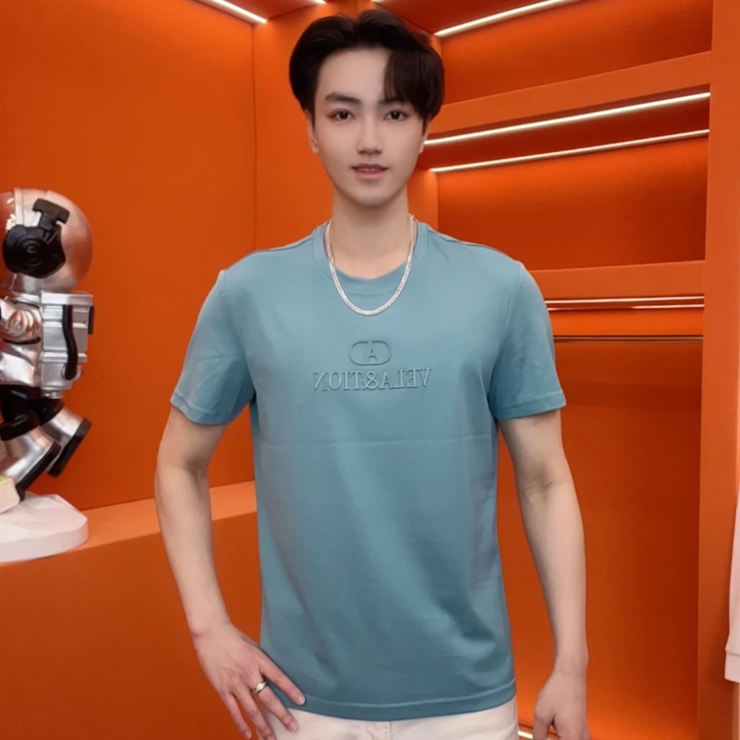 【轻奢简约】高周波夏季圆领男短袖高支高棉简约纯色上衣8038