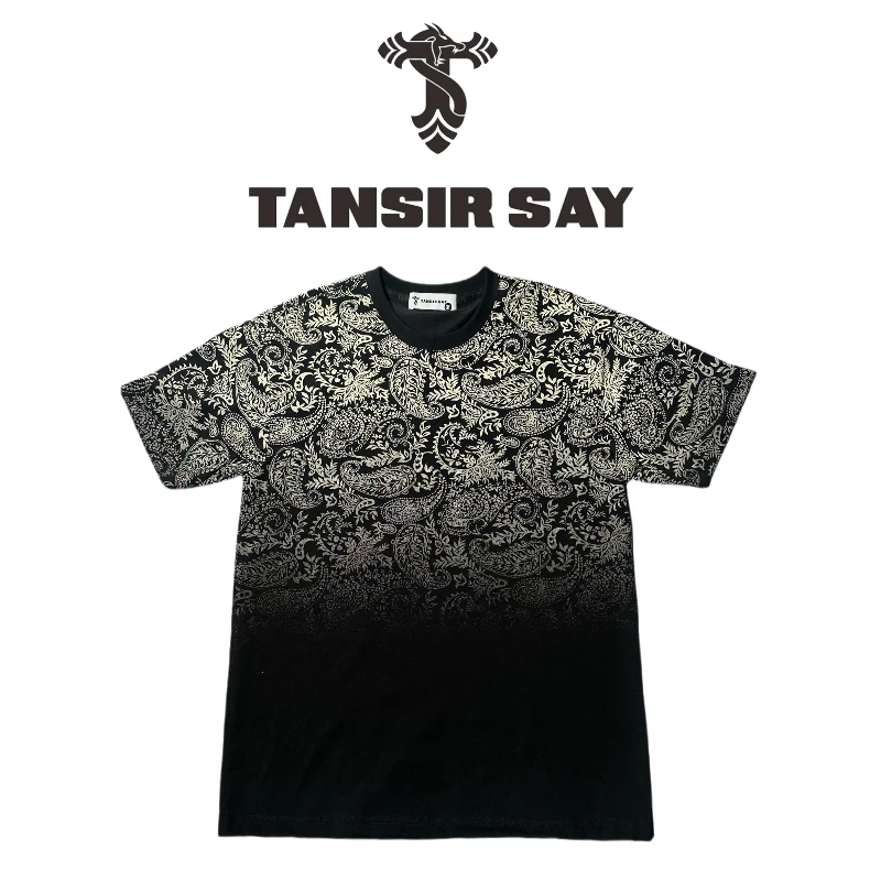 夏季短袖渐变彩拔腰果花男装短袖男士印花圆领