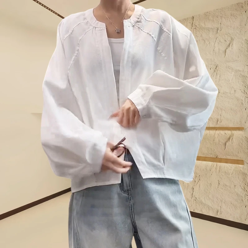 韩版慵懒宽松衬衫女款防晒衫2025春夏新款时尚休闲百搭套头衬衣女