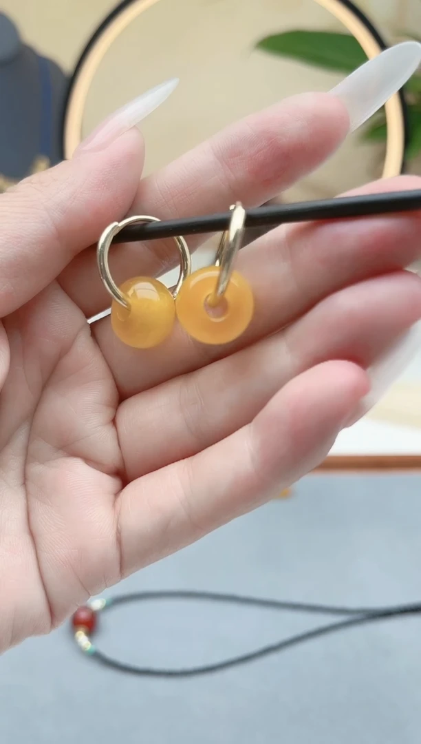 玛瑙/玉髓耳饰银S925镶嵌00黄色耳扣