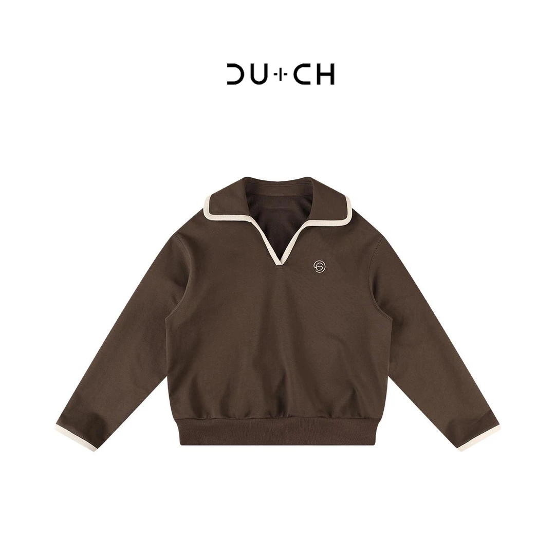 CU+CH100棉早秋款翻领撞色边绣花长袖上衣23C19193