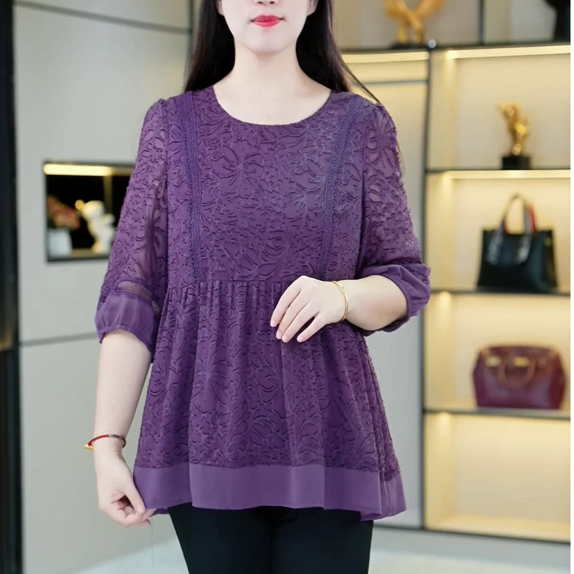 苏兰诺大码女装2025年夏季新款显瘦遮肉宽松遮肚洋气薄款ZB6896