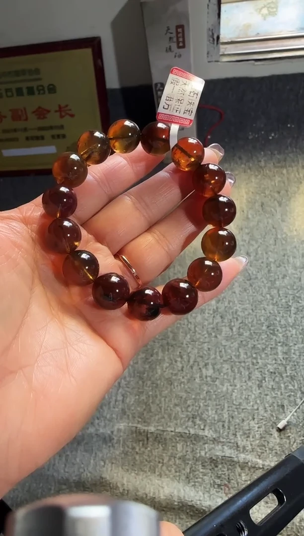 手串琥珀未镶嵌艺*#47缅甸琥珀星际蓝翁珀手串14mm