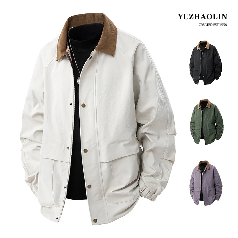 男士休闲夹克日系大码复古帅气宽松翻领外套潮流百搭休闲2025新款