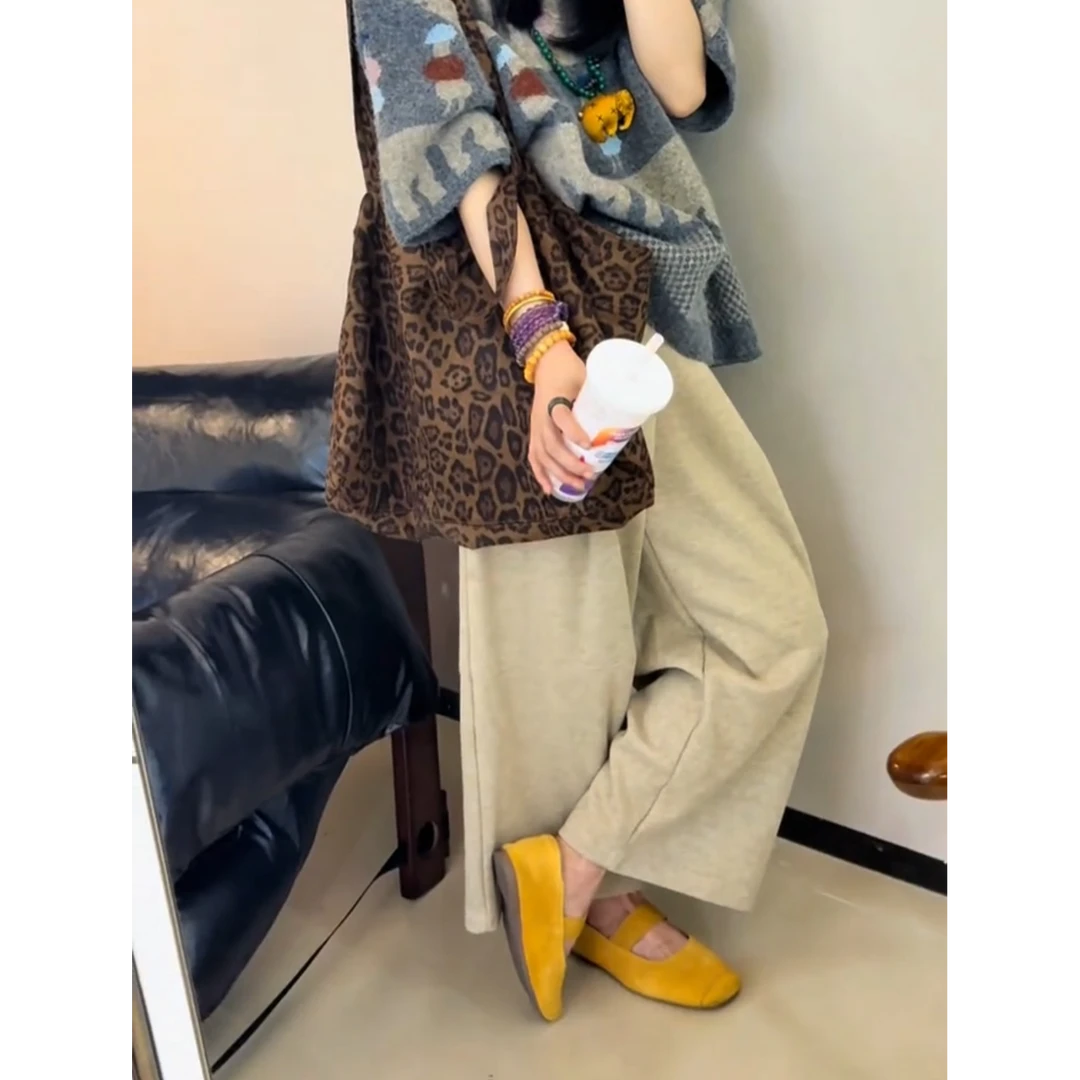 李豆儿 小众设计 松紧抽绳羊绒混纺宽松9分大腿裤子