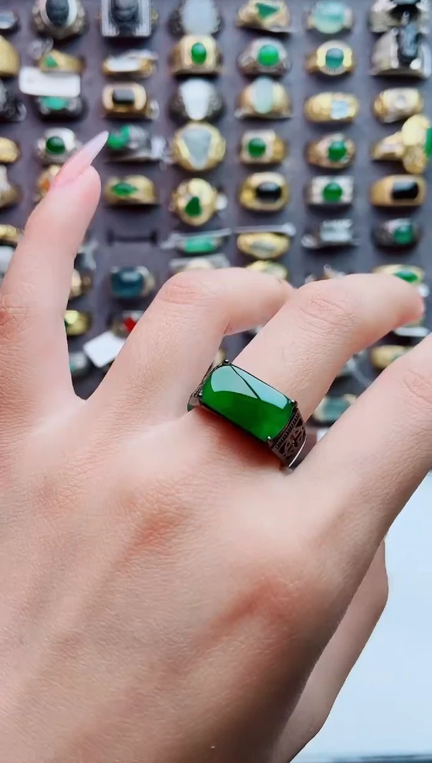 银S925镶嵌戒指翡翠天然翡翠男戒