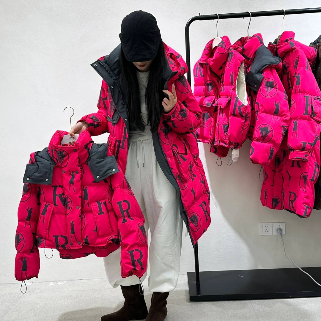 潮流羽绒服连帽加厚印花冬季时尚洋气免洗保暖韩版