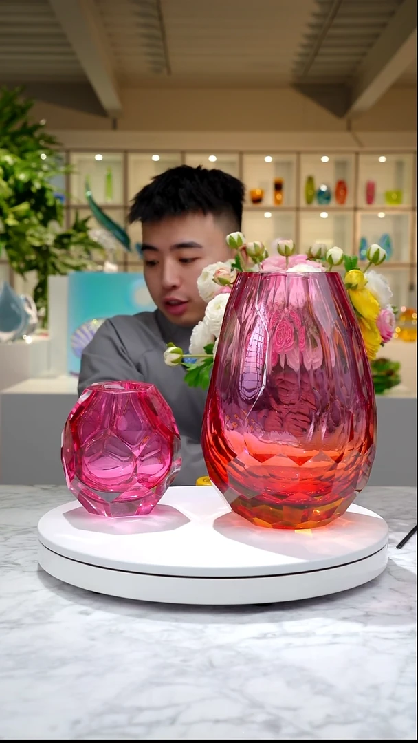 手工艺品琉璃【孤品套组】金红花瓶+香薰瓶