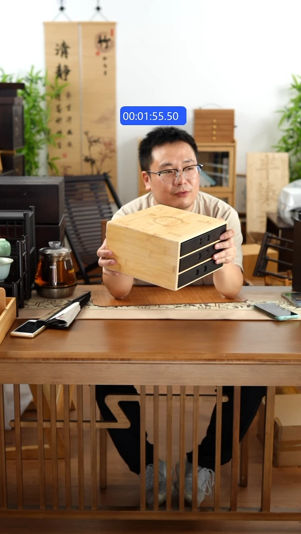 竹楠竹三层抽屉盒子瑕疵不退不换双色