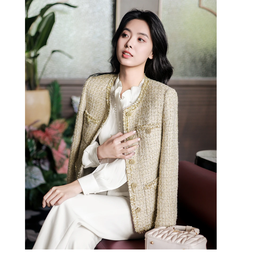 谭飞璀璨香风外套经典四袋 箱型直身微宽肩优雅小香风外套