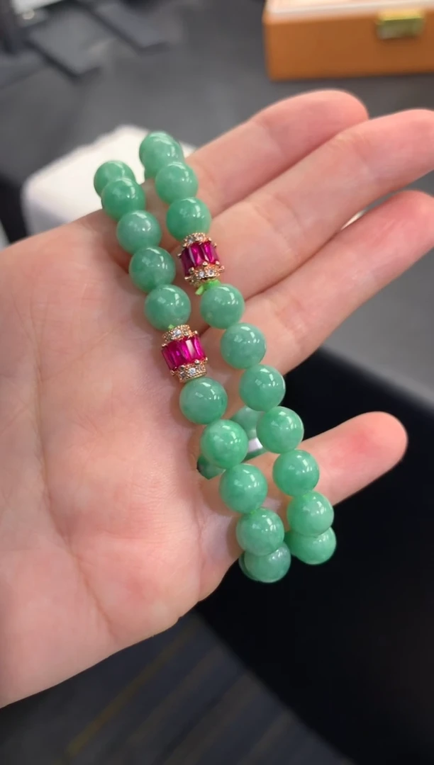 未镶嵌手串翡翠FC422 翡翠满绿手串 多样性发其一