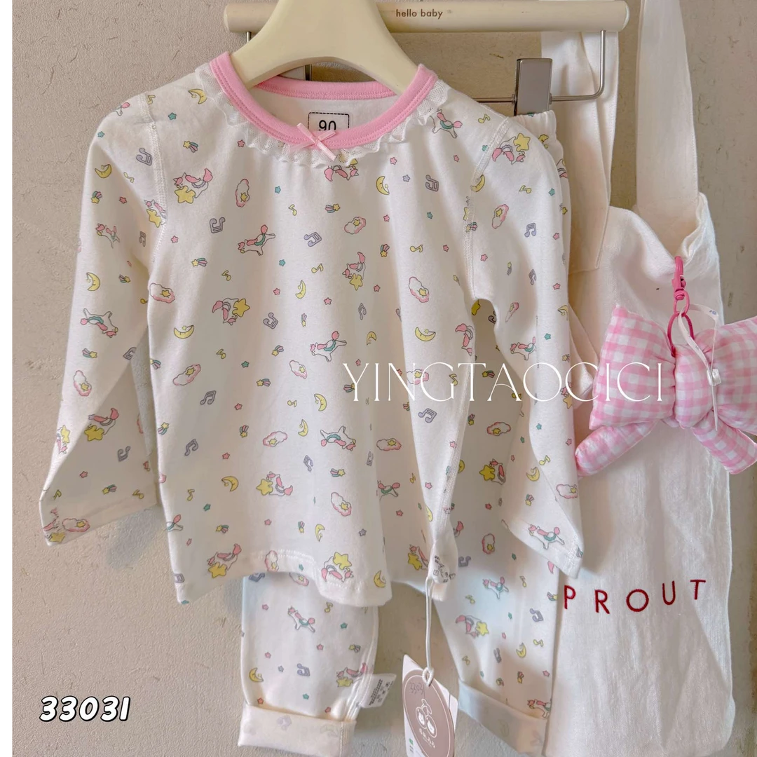 A类卡通风居家女家居服套装长袖圆点白色女童女宝33031