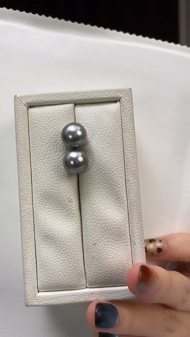 银S925镶嵌耳饰海水珍珠11-12大溪地黑珍珠耳饰