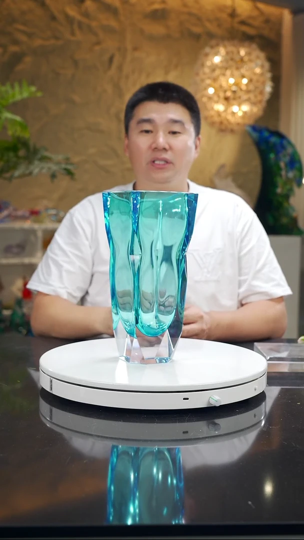 手工艺品琉璃蓝色中线切割花器
