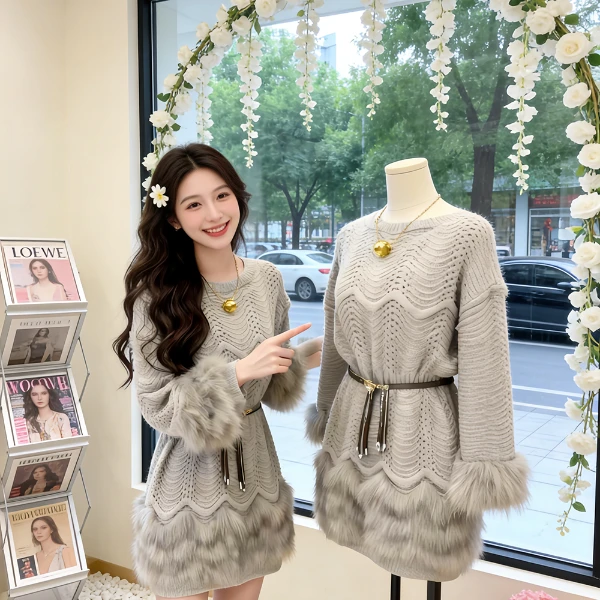 针织连衣裙小个子毛衣女款2025新款冬季设计感韩系洋气连衣短裙女