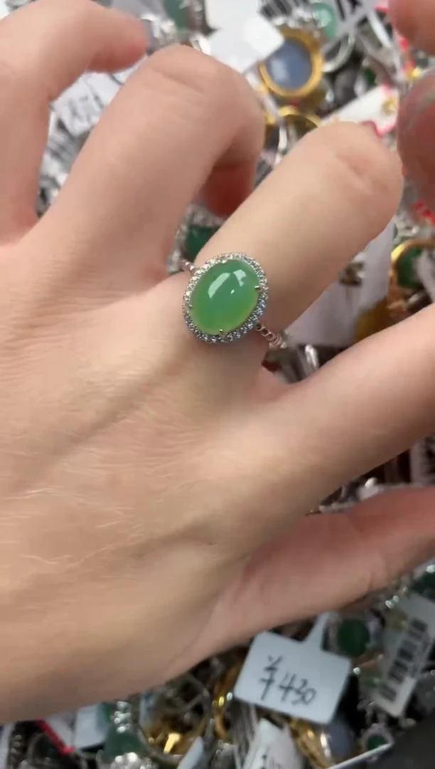 银S925镶嵌戒指翡翠12-12-12      4`