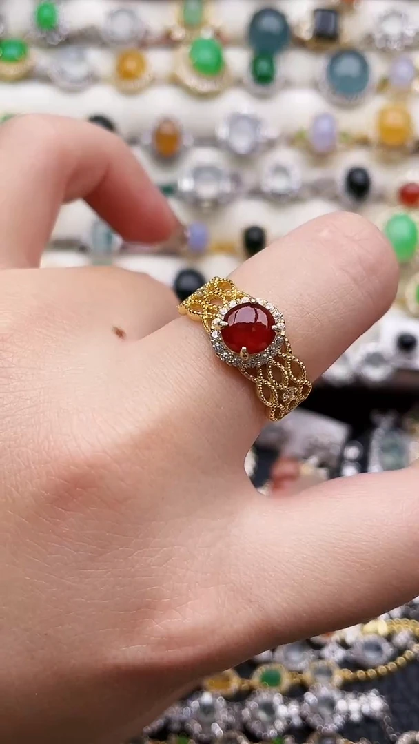 银S925镶嵌戒指翡翠100