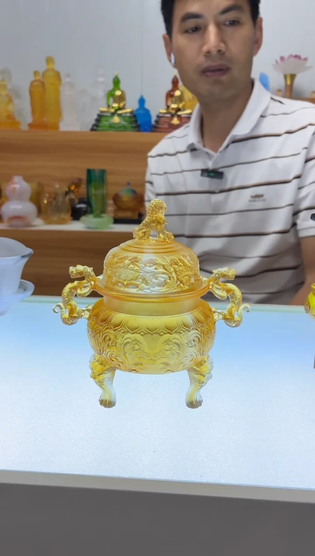 琉璃手工艺品帝王炉琥珀色14*14公分