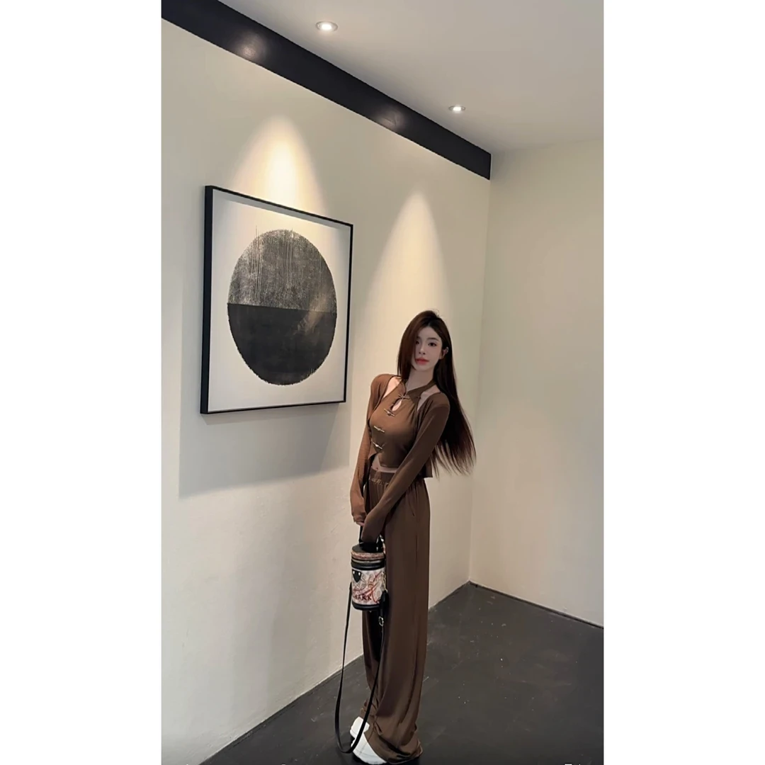 HuiHui【极简】新中式套装盘扣设计上衣阔腿裤子三件套3672