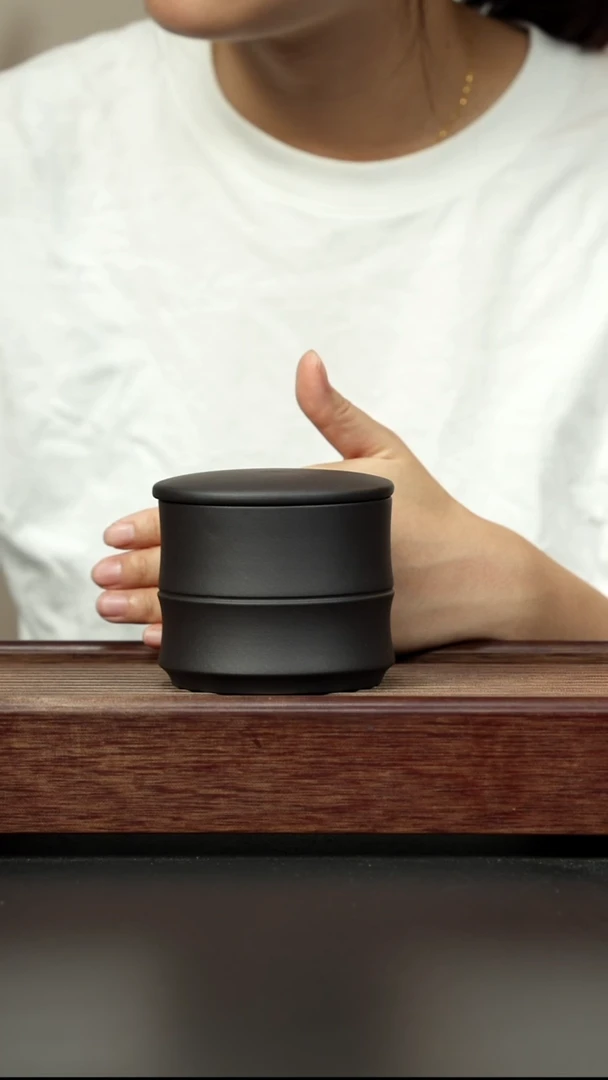 紫砂茶杯黑料竹节醒茶罐