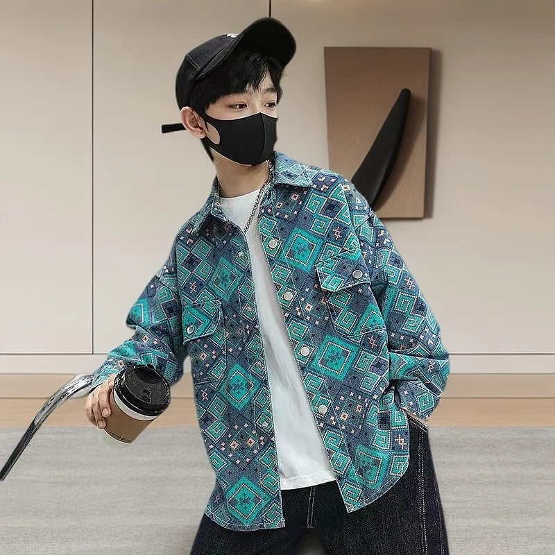 男童秋装牛仔衬衣外套2025新款儿童秋季中大童男孩韩版休闲上衣