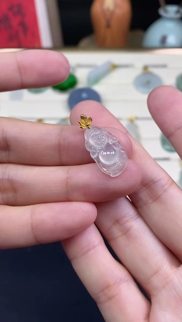 吊坠(不含链)18K金镶嵌翡翠财神18K金扣镶嵌@@CMT1910