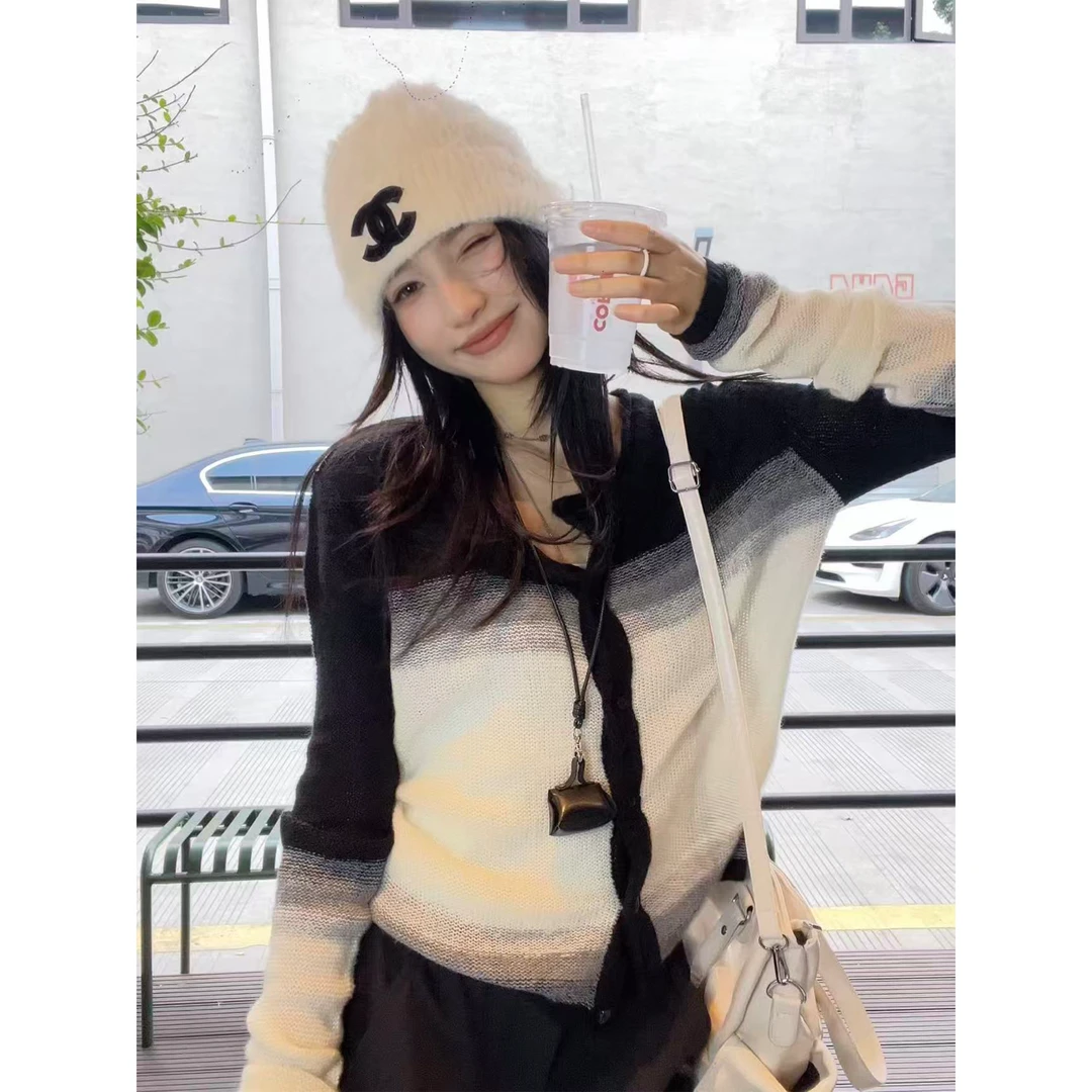 HUOHUO慵懒风复古渐变针织衫女秋冬新款开衫早秋上衣HY071
