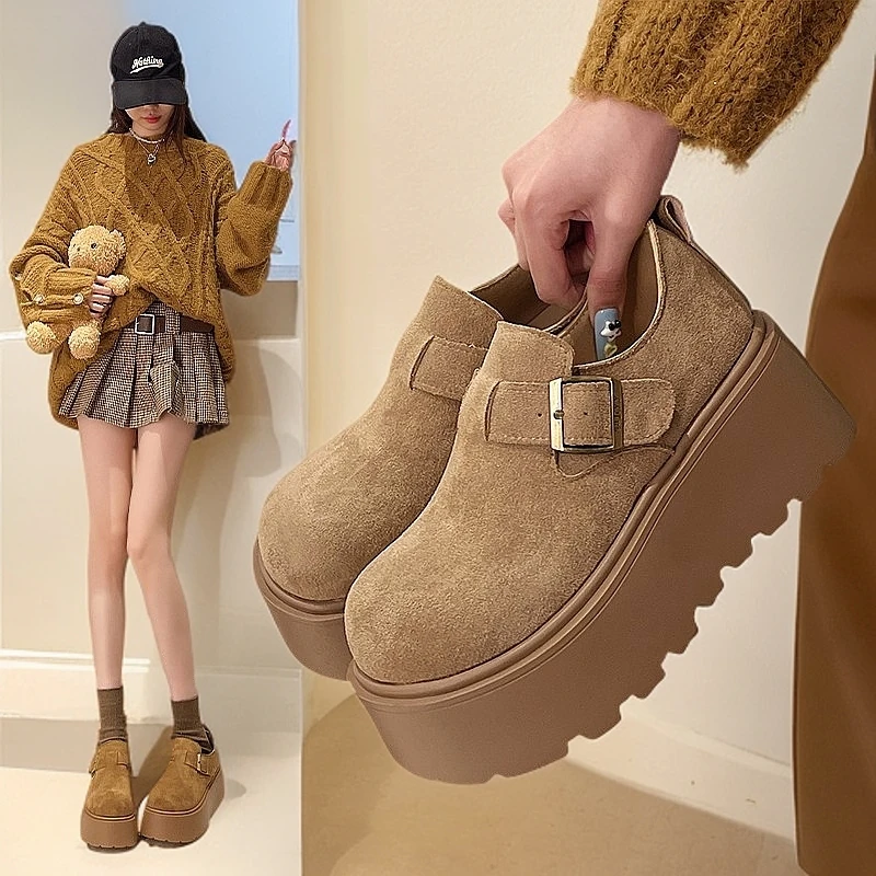 单鞋厚底小个子复古厚底乐福鞋勃肯鞋增高女2025新款百搭春秋女