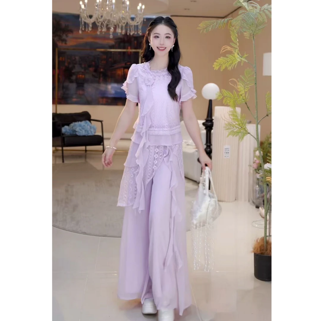 【白月光】时尚飘带花朵半身裙长裤套装814742+814743+814744