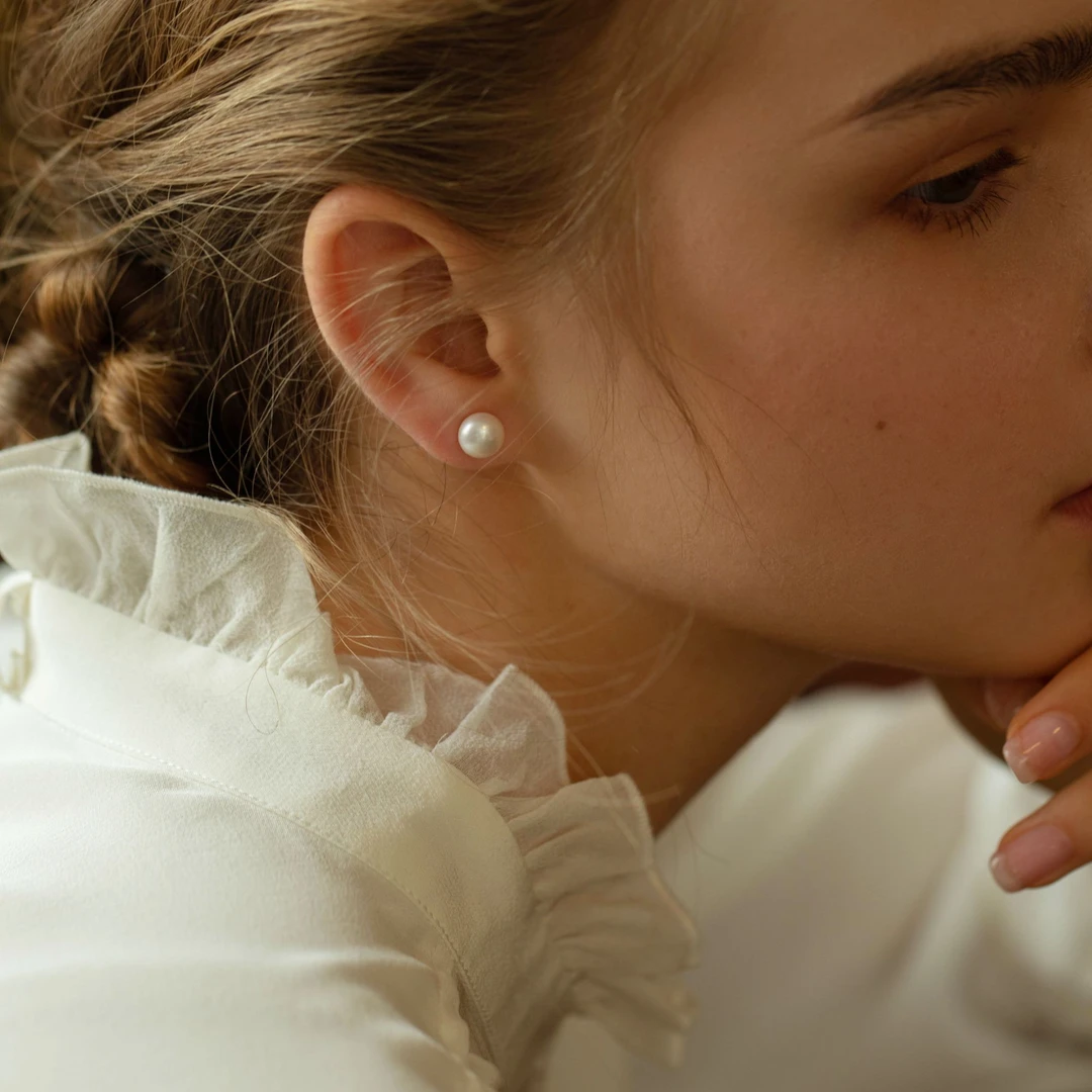 淡水珍珠-耳钉足银暖白高端贵气优雅气质轻奢百搭耳饰（25801）