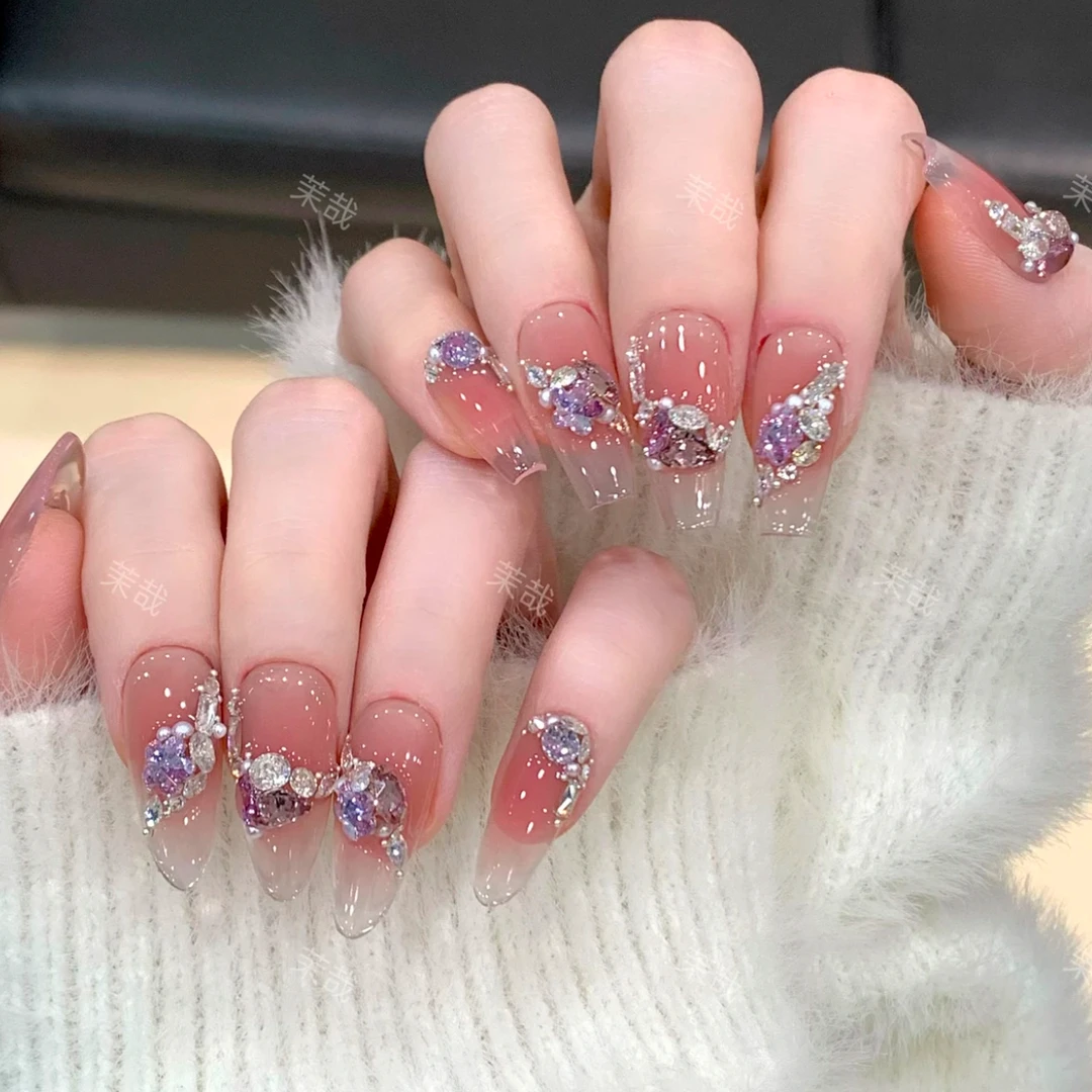 茉哉云/涂【紫落星沉】纯手工定制美甲拆卸穿戴甲A4329
