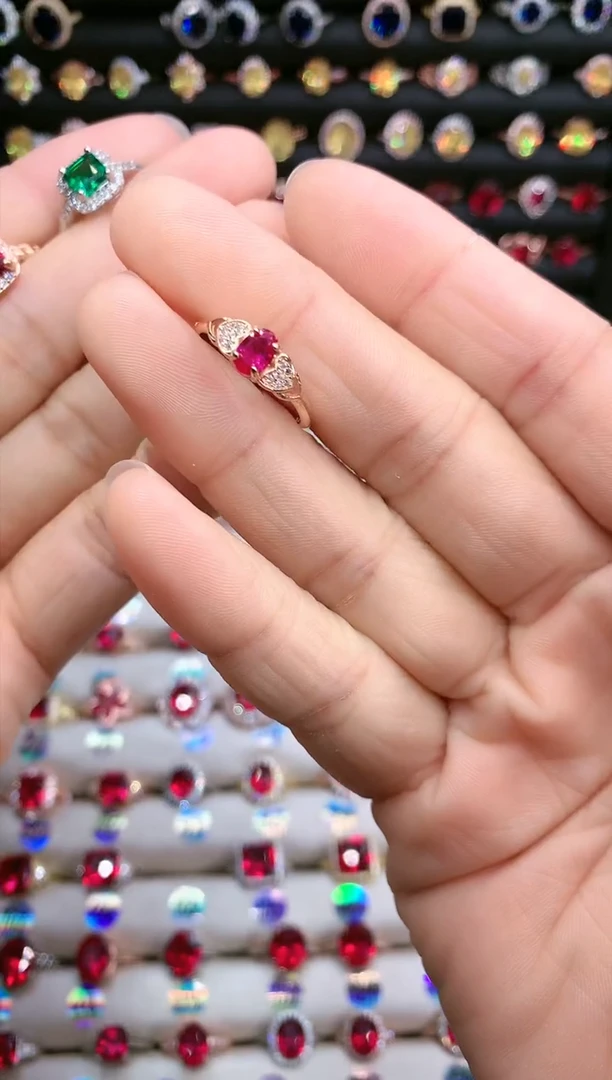 【闪购商品】红宝石戒指银S925镶嵌玫瑰金