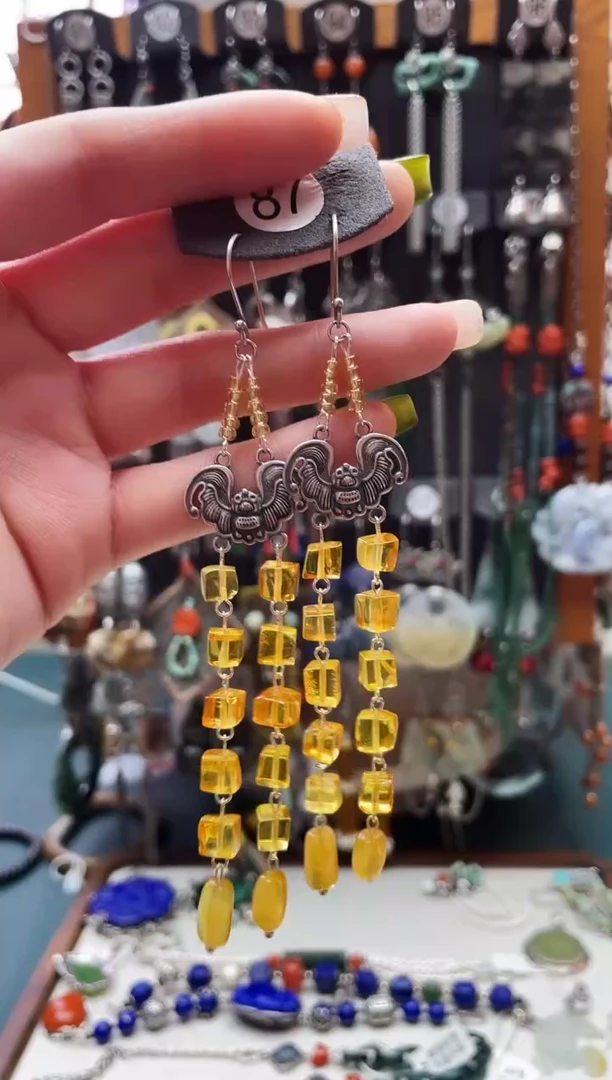 蜜蜡未镶嵌耳饰饰品