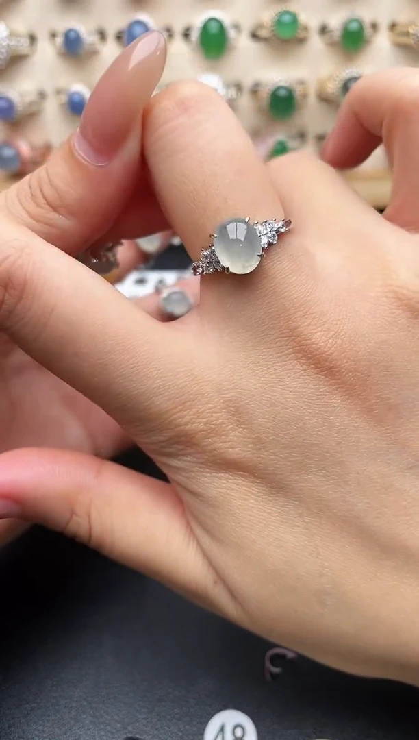 银S925镶嵌戒指翡翠一物一证一礼盒