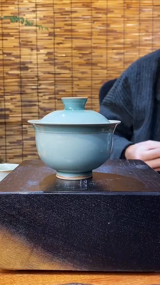 【山隐青瓷】龙窑柴烧两才盖碗  微瑕 120CC