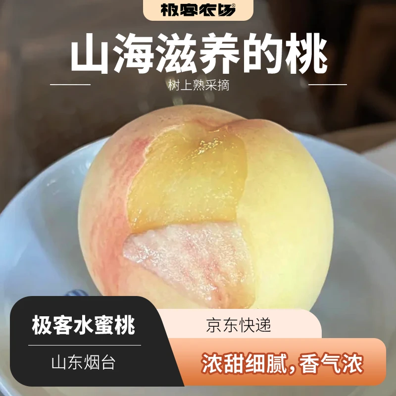 极客烟台水蜜桃果肉细腻放软吃甜多汁香气浓郁 不离核5斤京东