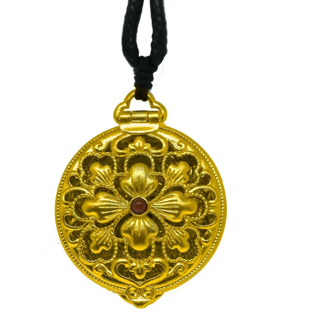 CBAI/菜百AQH足金项坠古法花丝錾刻鎏彩