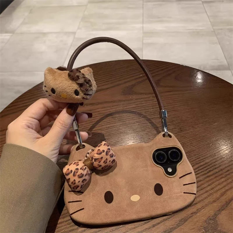 苹果|豹纹KT猫咪适用iphone17可爱蝴蝶结手拎女款16卡通ins手机壳