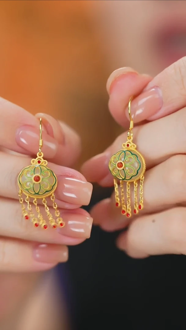 和田玉银S925镶嵌耳坠新款