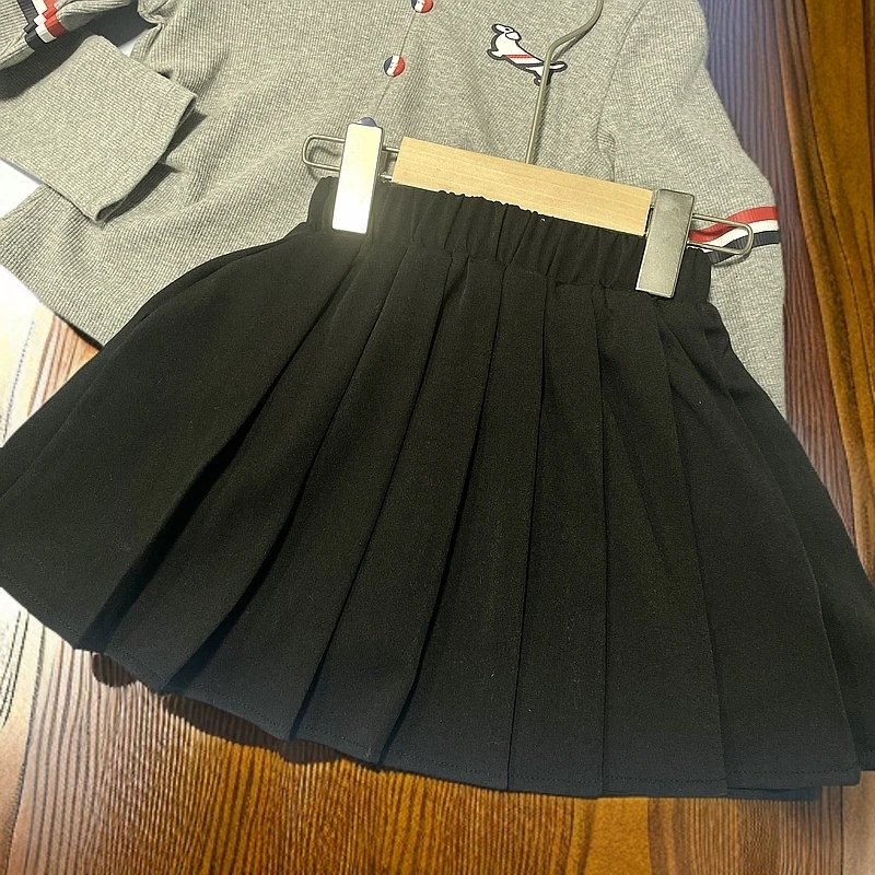 女纯色学院风春夏裙子百搭女孩黑色童装百褶裙S3107