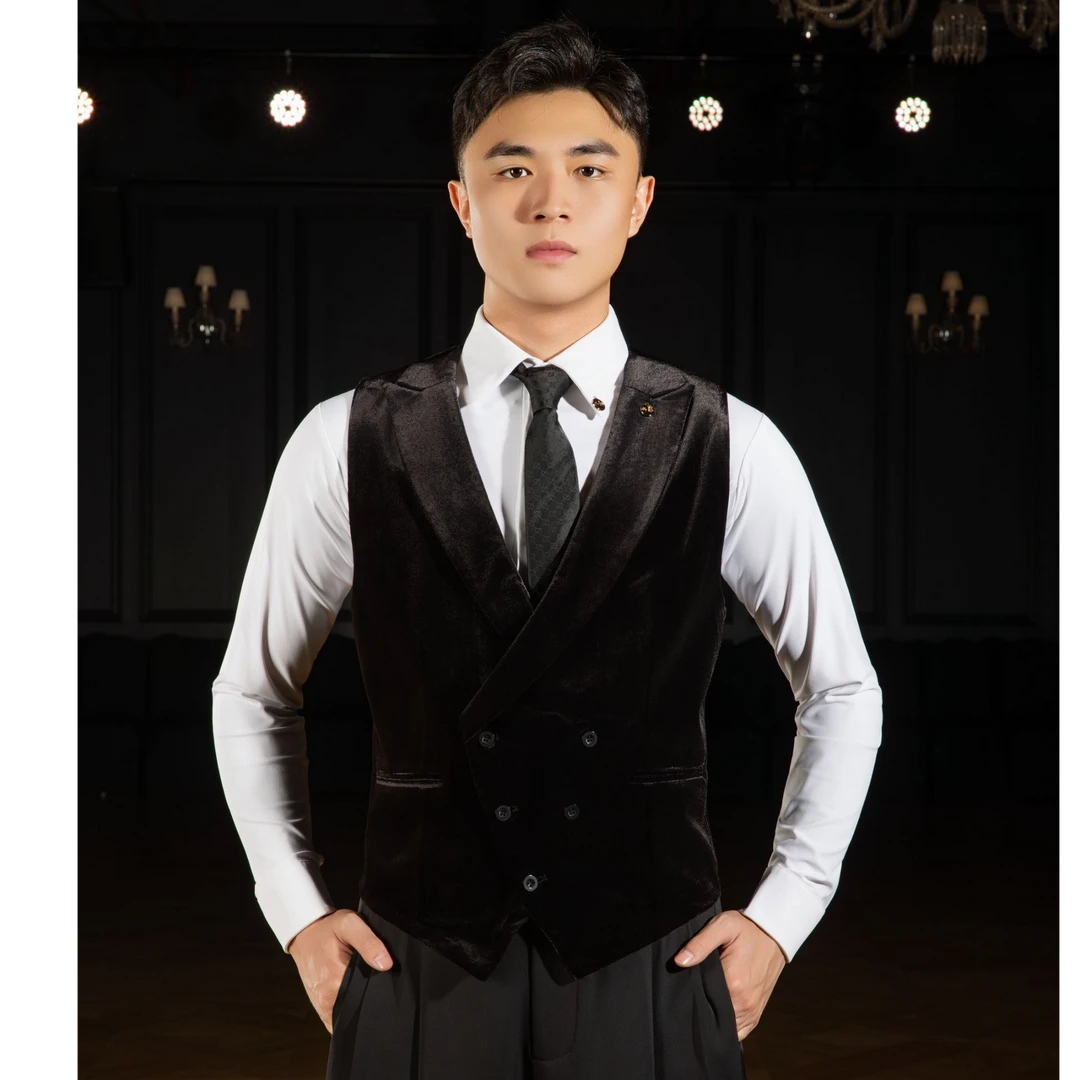 男式新品上衣国标舞服舞蹈练功服摩登舞成人跳舞服马甲背心N04