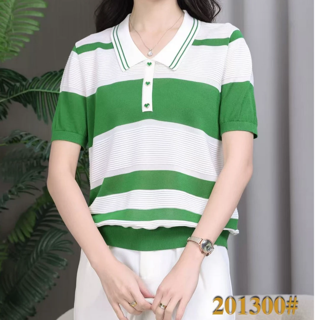 新款25年夏季休闲撞色翻领天丝针织衫