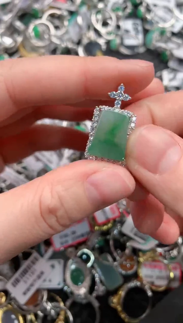 银S925镶嵌戒指翡翠444---7