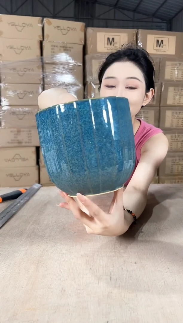 款条纹蓝花釉中号17x15