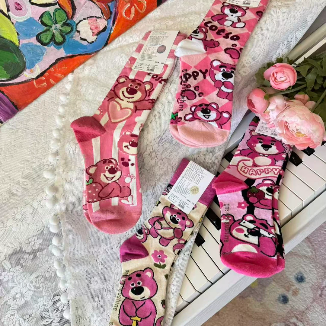 4号~达菲草莓熊爱莎公主雪莉玫卡通棉袜可爱少女秋冬棉袜