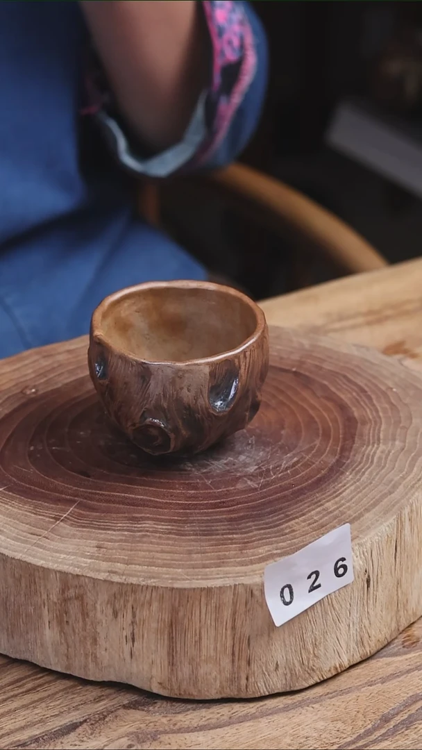 牙舟陶冗平窑柴烧手捏根艺杯026