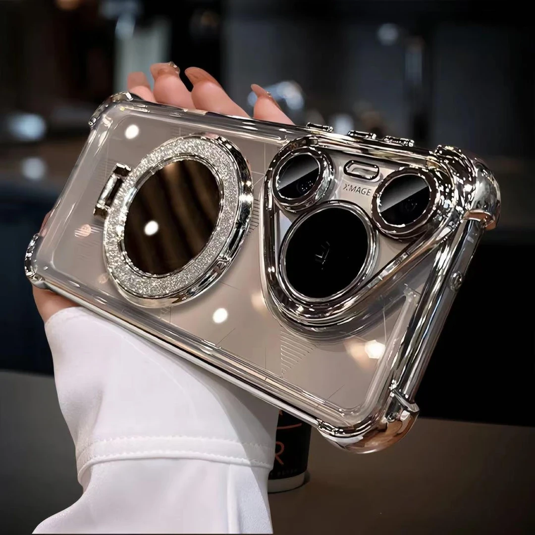 适用华为pura80手机壳轻奢透明pura70pro镜子支架70pro+高级感