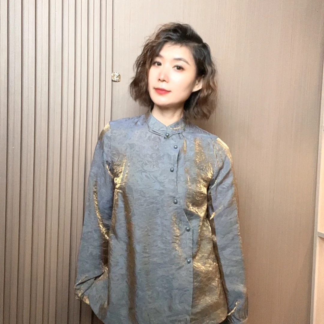 褶皱立领秋冬长袖中式新提花衬衫女网红上衣时尚气质衬衣新中式