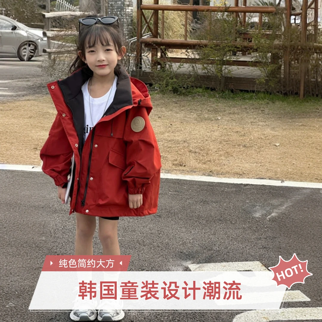 韩国童装儿童冲锋童装春秋季新款男女童中大童洋气宽松工装外套潮